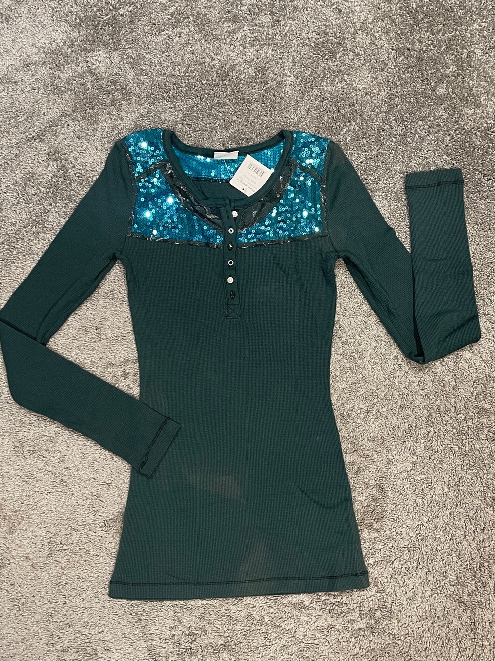Long sleeve thermal sequin top